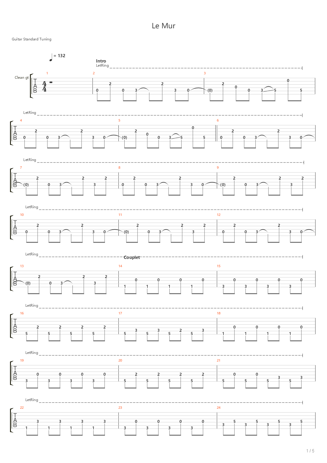 Le Mur吉他谱