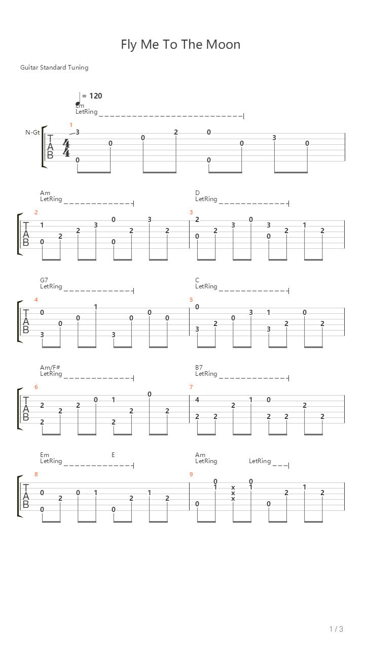 Fly Me To The Moon吉他谱