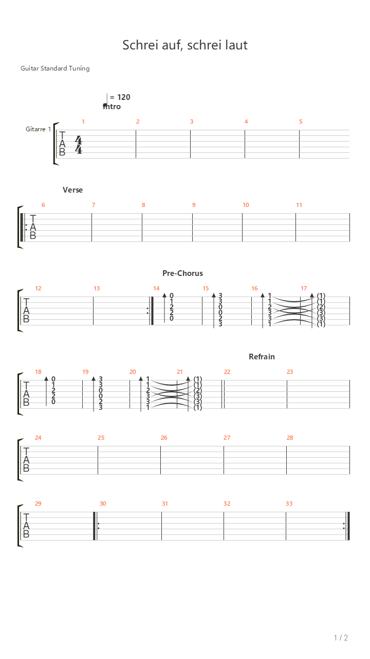 Schrei Auf Schrei Laut吉他谱