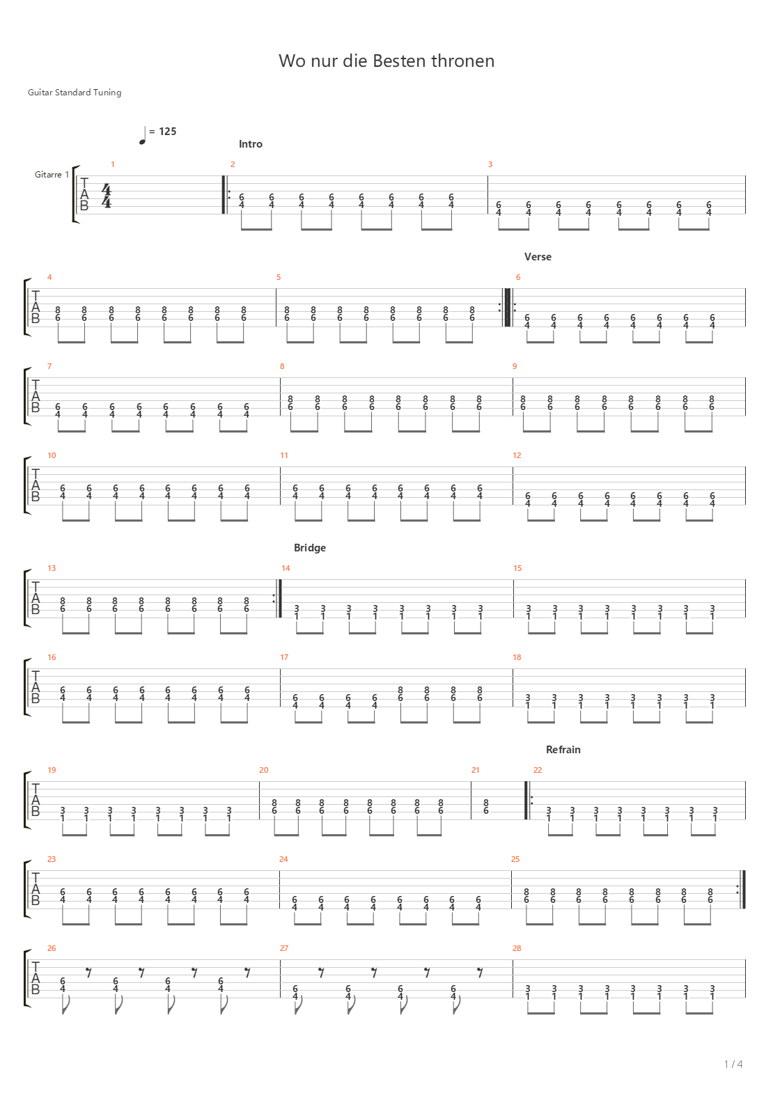Wo Nur Die Besten Thronen吉他谱