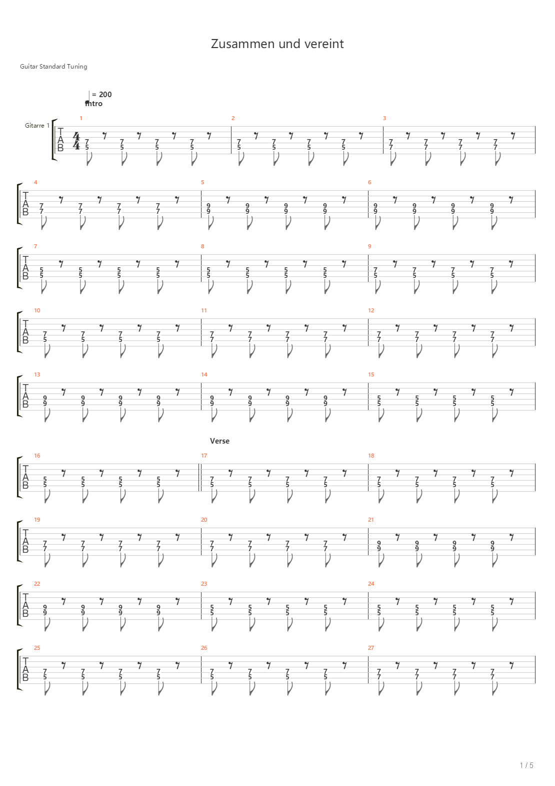 Zusammen Und Vereint吉他谱