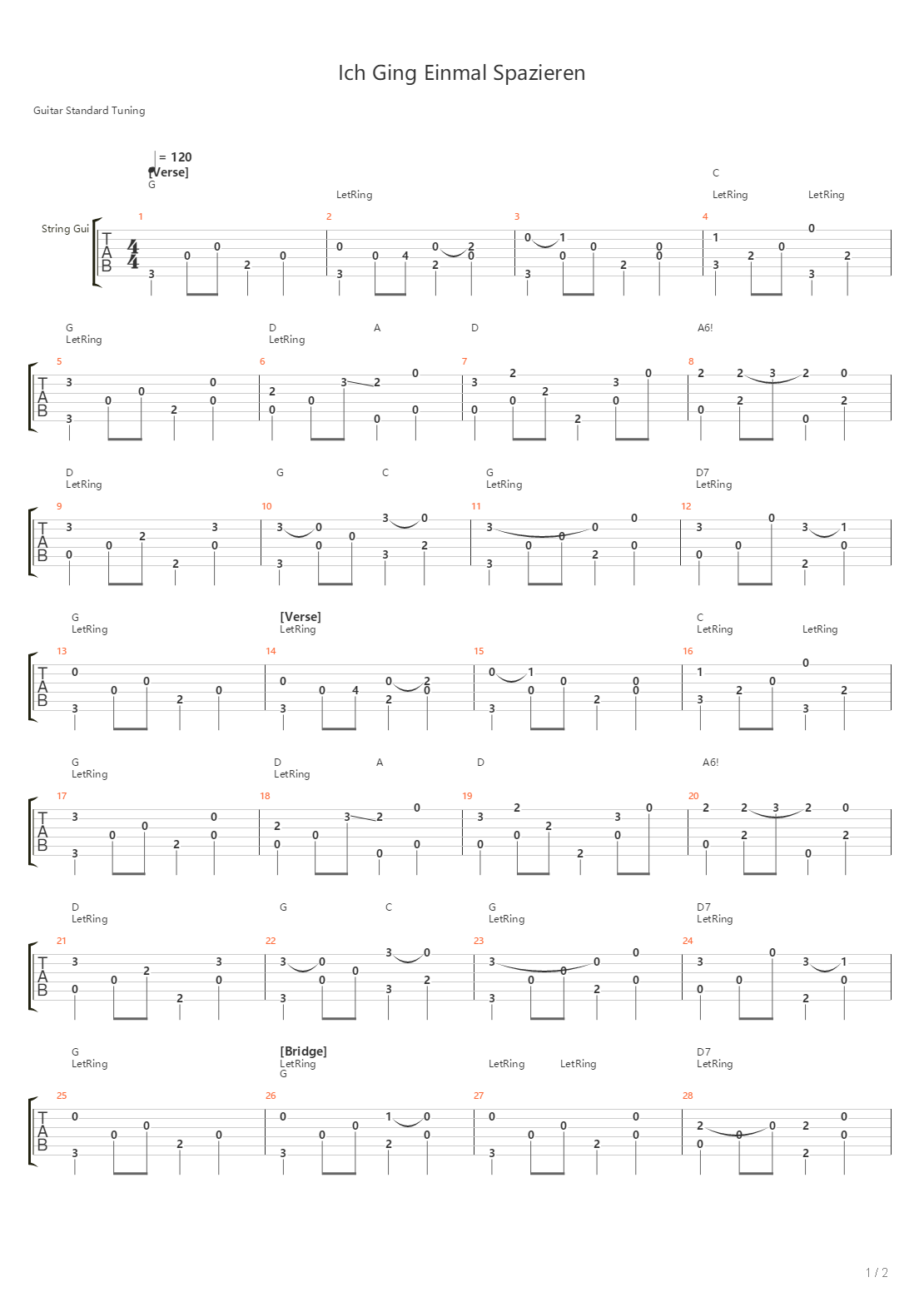 Ich Ging Einmal Spazieren吉他谱