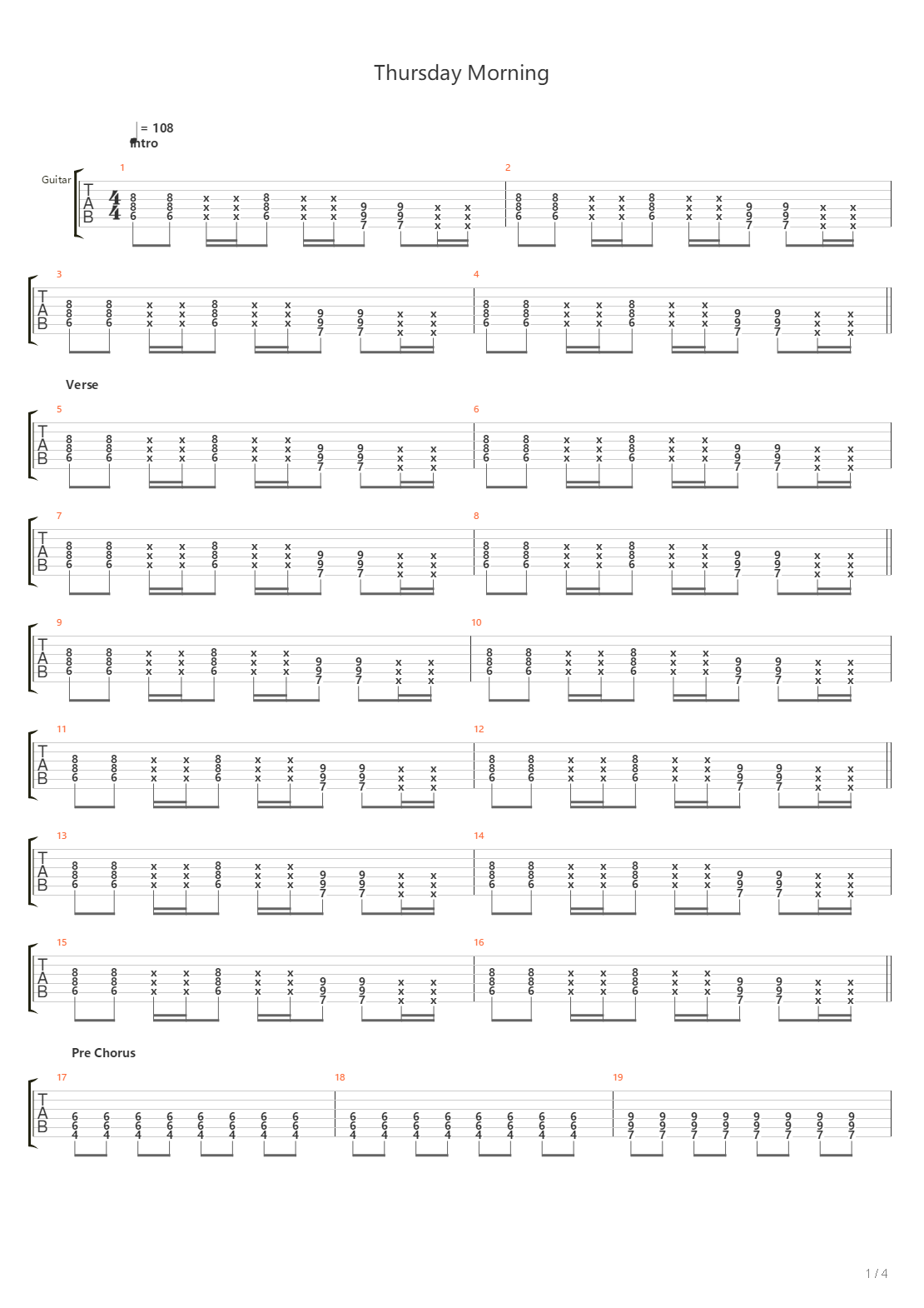 Thursday Morning吉他谱