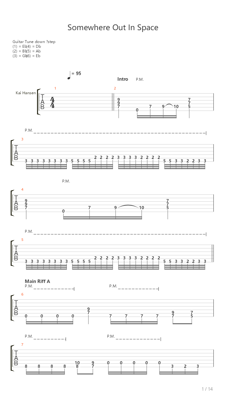Somewhere Out In Space吉他谱