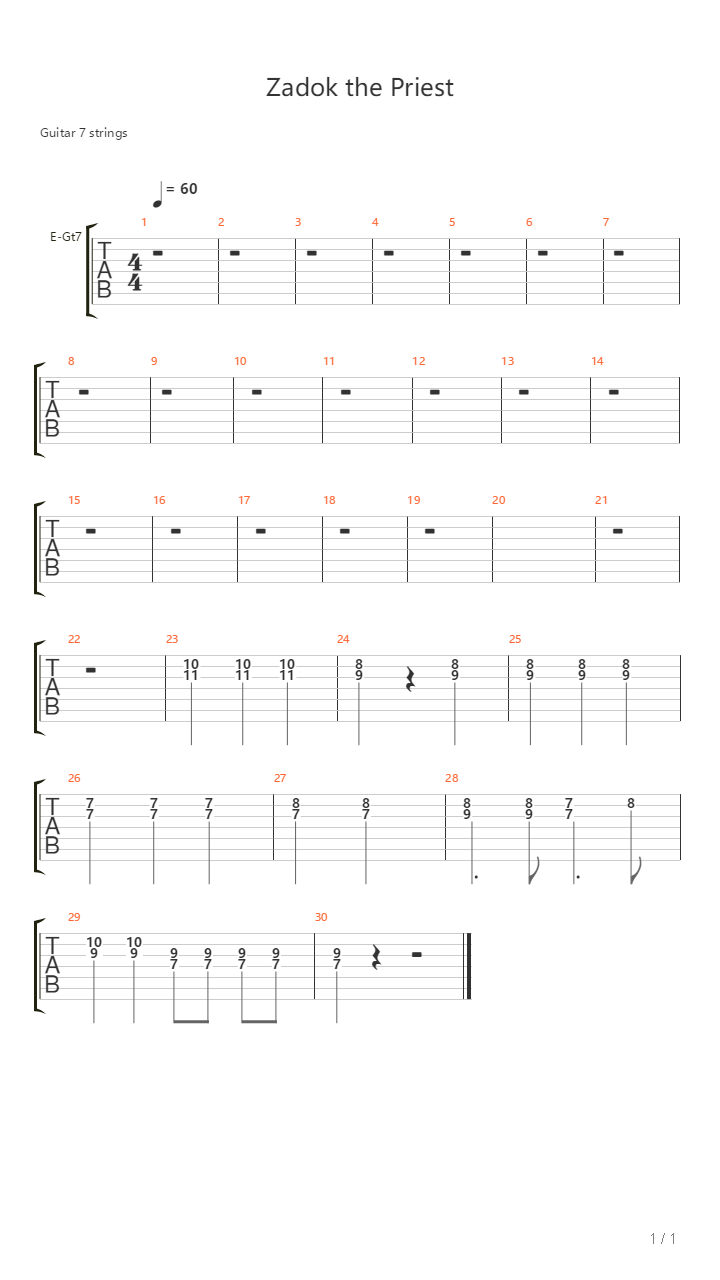 Zadok The Priest吉他谱