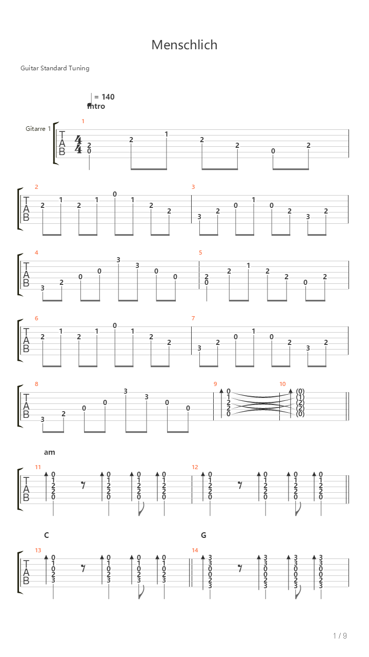 Menschlich吉他谱