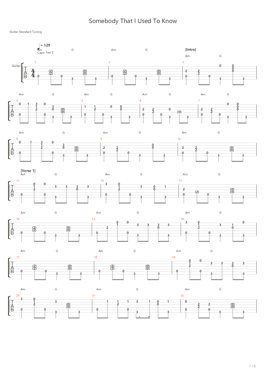 Somebody That I Used To Know吉他谱
