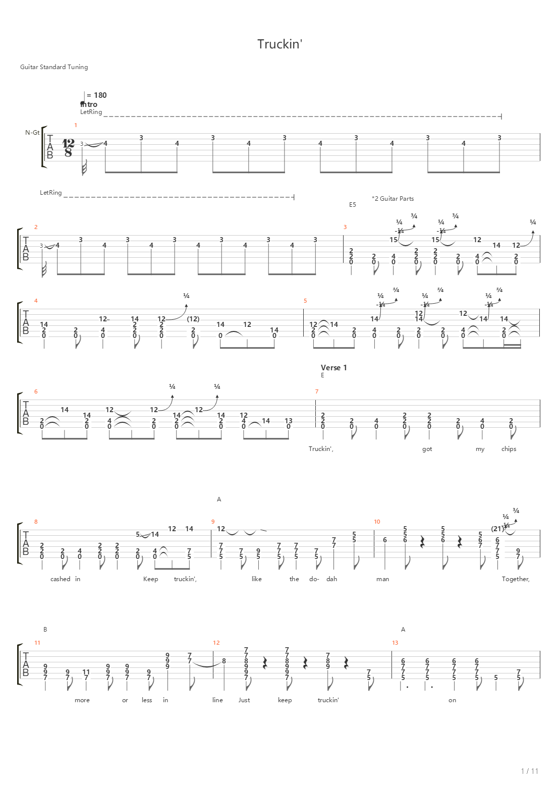 Truckin吉他谱