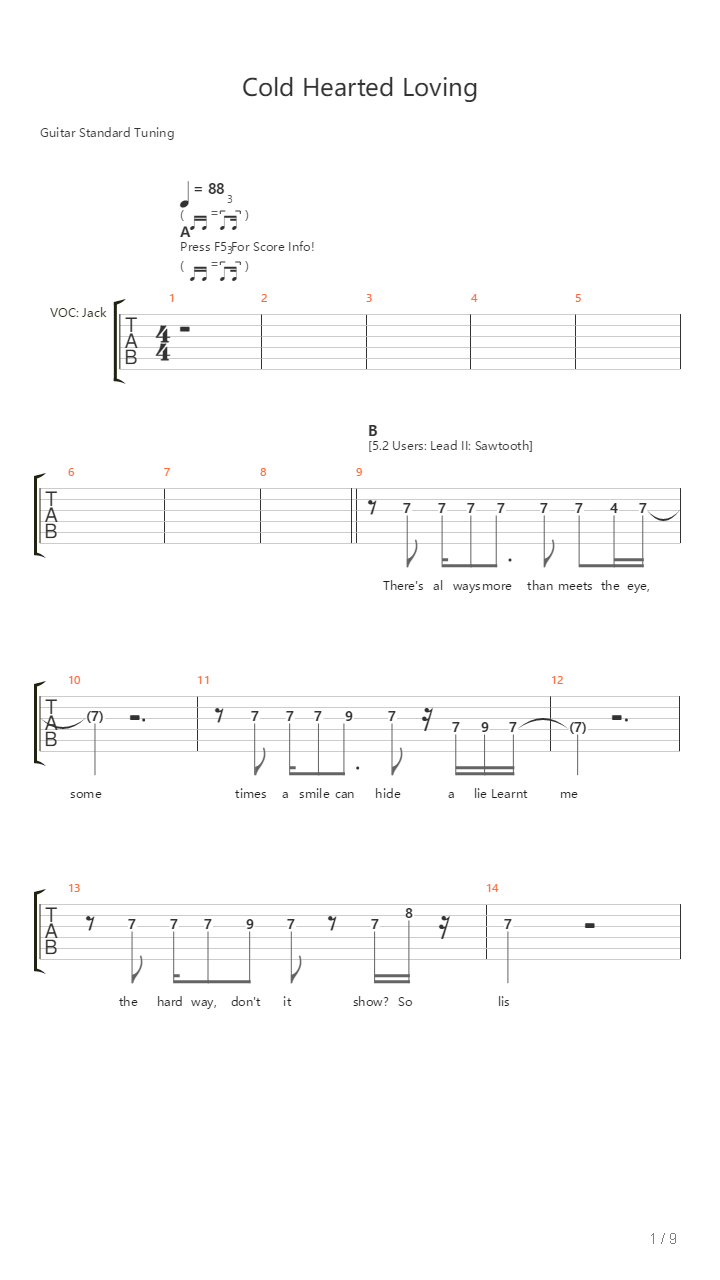Cold Hearted Loving吉他谱