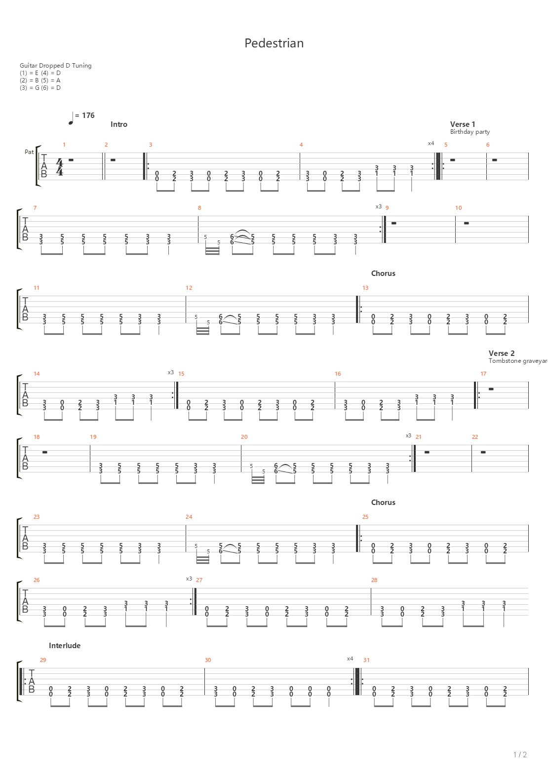 Pedestrian吉他谱