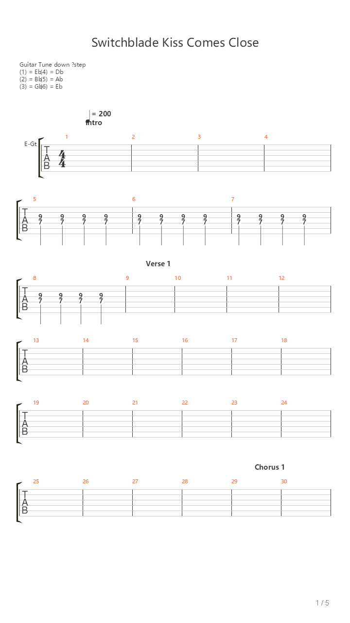 Switchblade Kiss Comes Close吉他谱