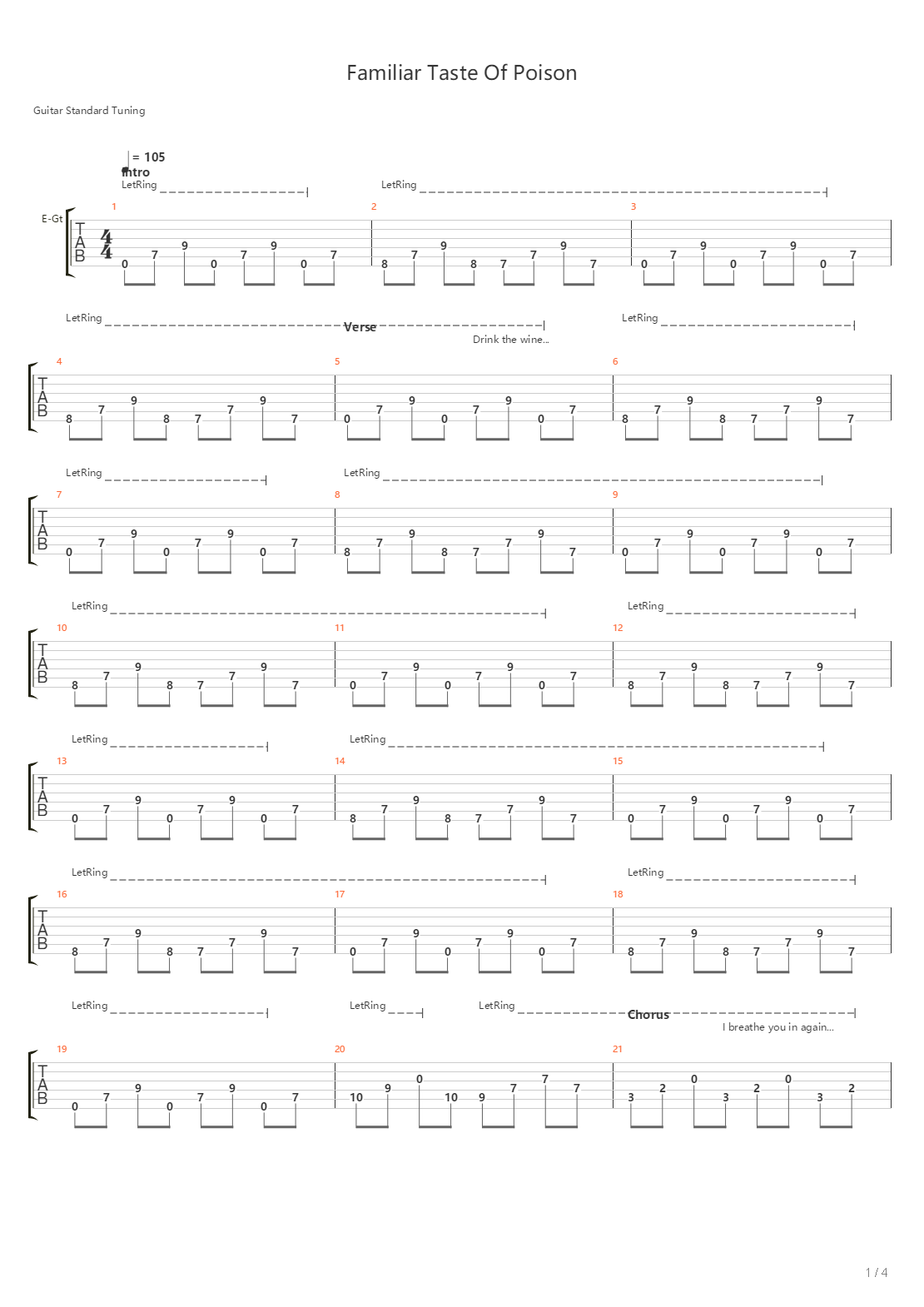 Familiar Taste Of Poison吉他谱