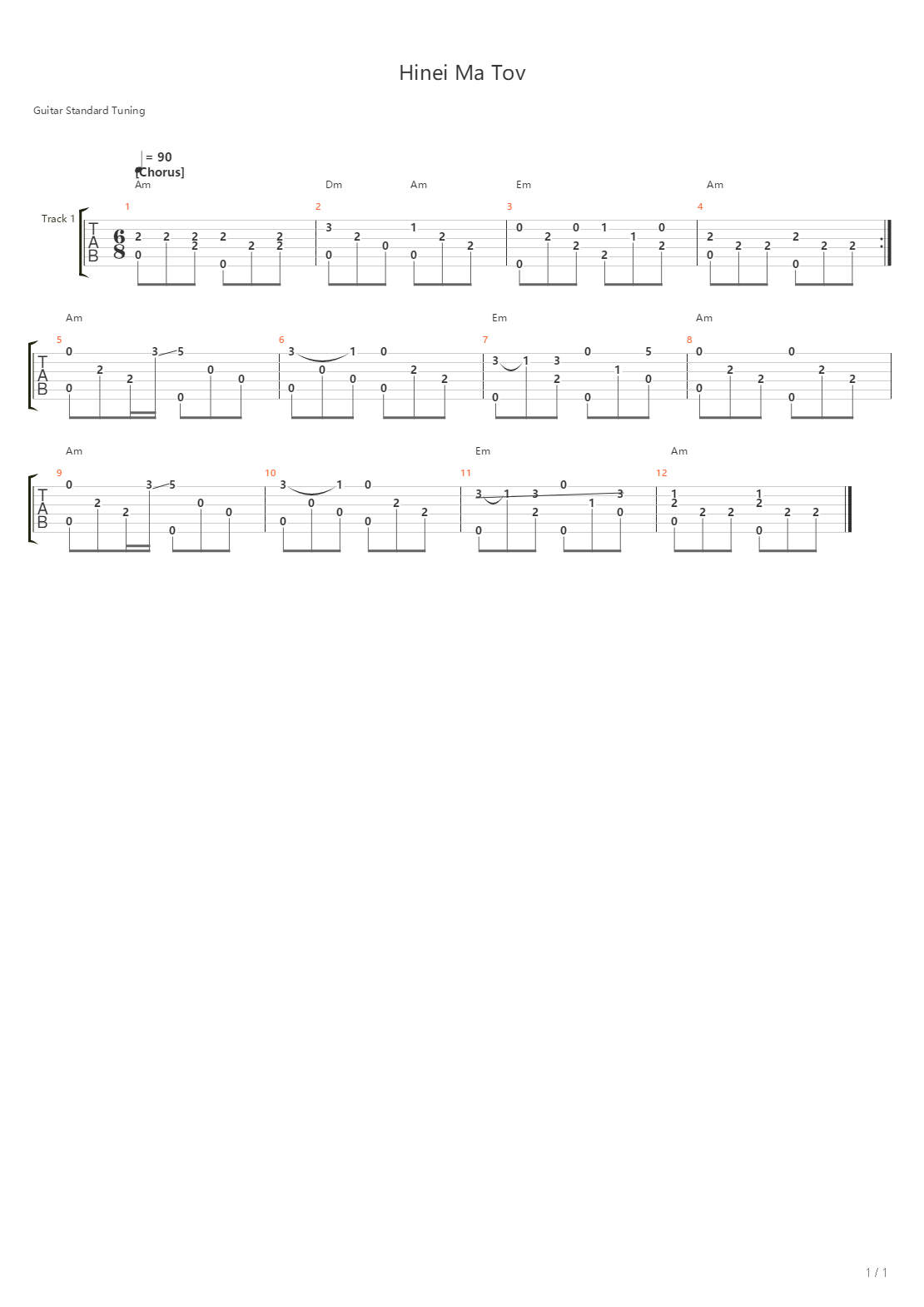 Hinei Ma Tov吉他谱