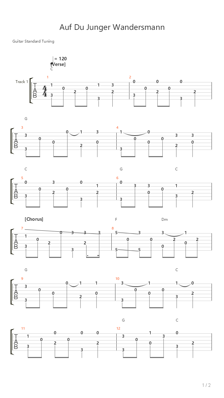 Auf Du Junger Wandersmann吉他谱