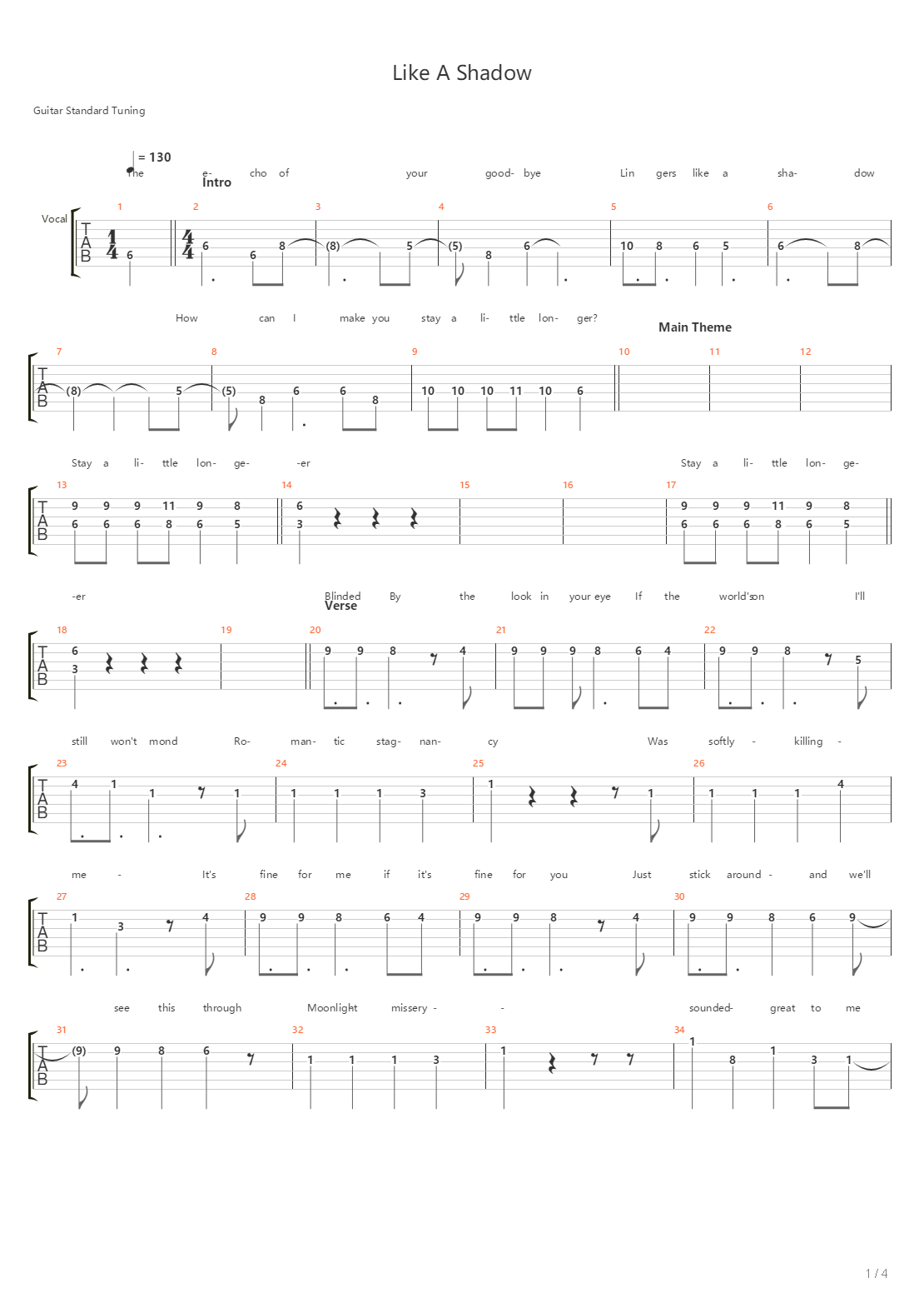 Like A Shadow吉他谱