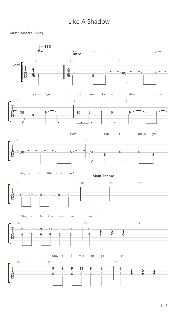 Like A Shadow吉他谱