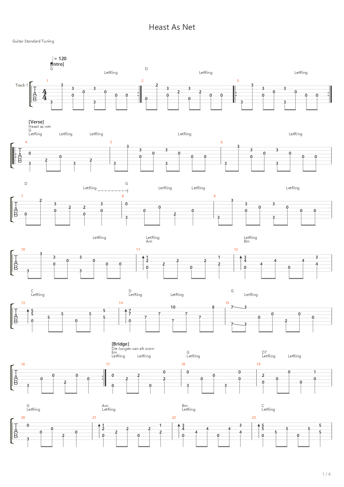 Heast As Net吉他谱