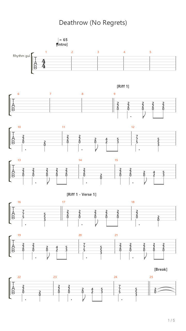 Death Row No Regrets吉他谱