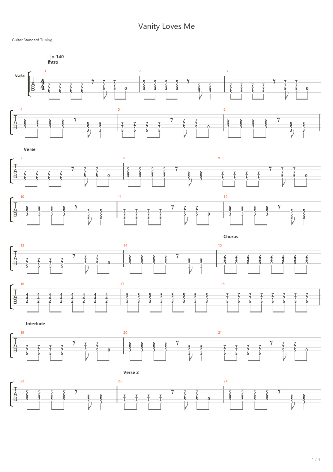 Vanity Loves Me吉他谱