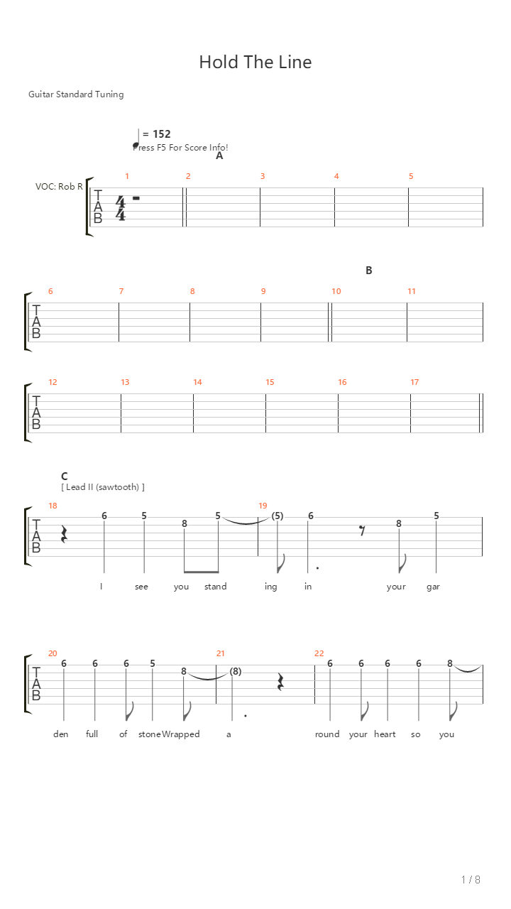 Hold The Line吉他谱