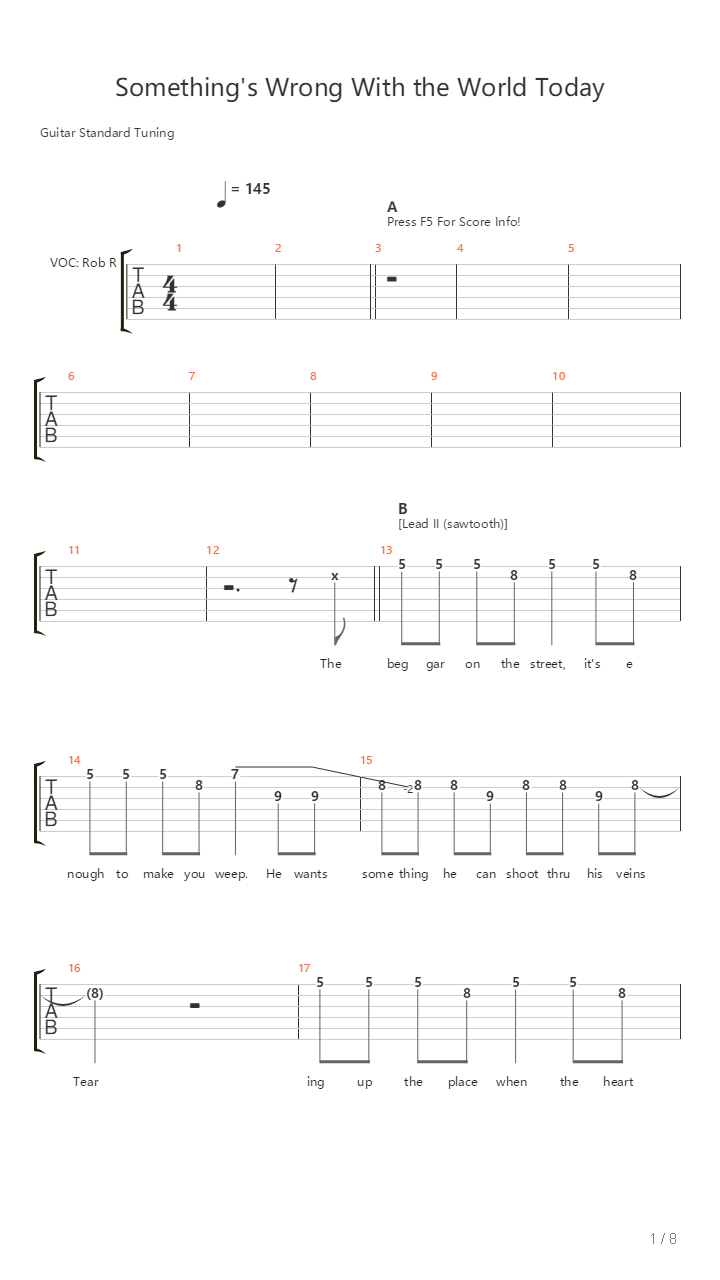 Somethings Wrong With The World Today吉他谱