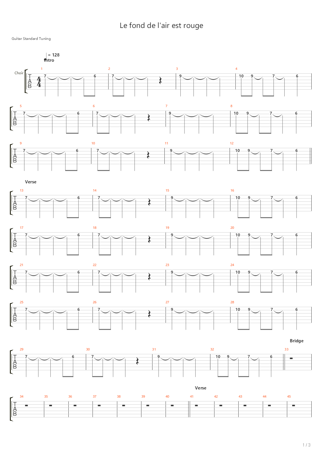 Le Fond De Lair Est Rouge吉他谱
