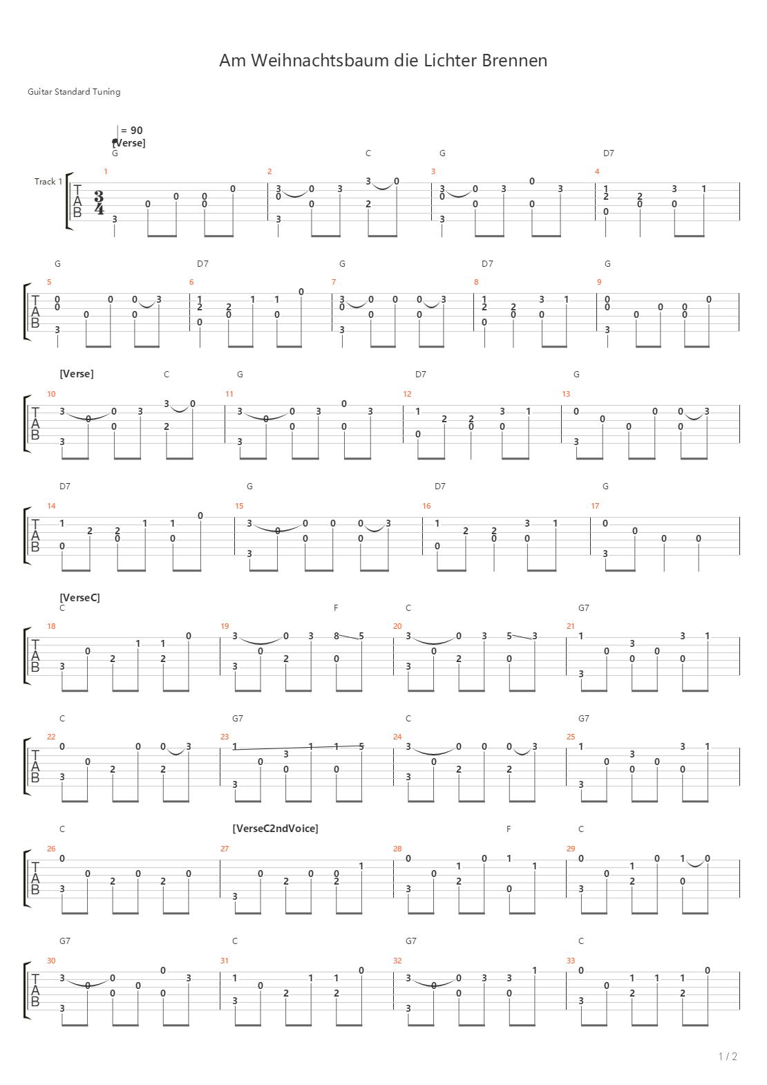 Am Weihnachtsbaum Die Lichter Brennen吉他谱