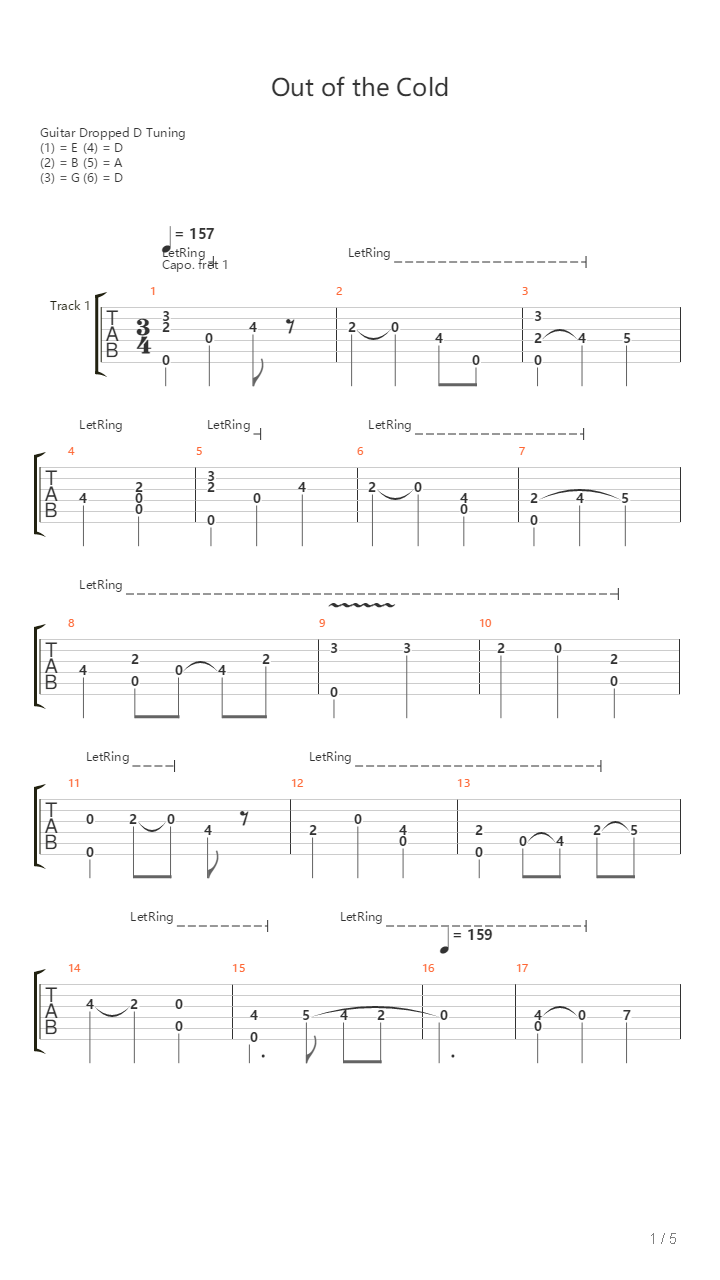 Out Of The Cold吉他谱