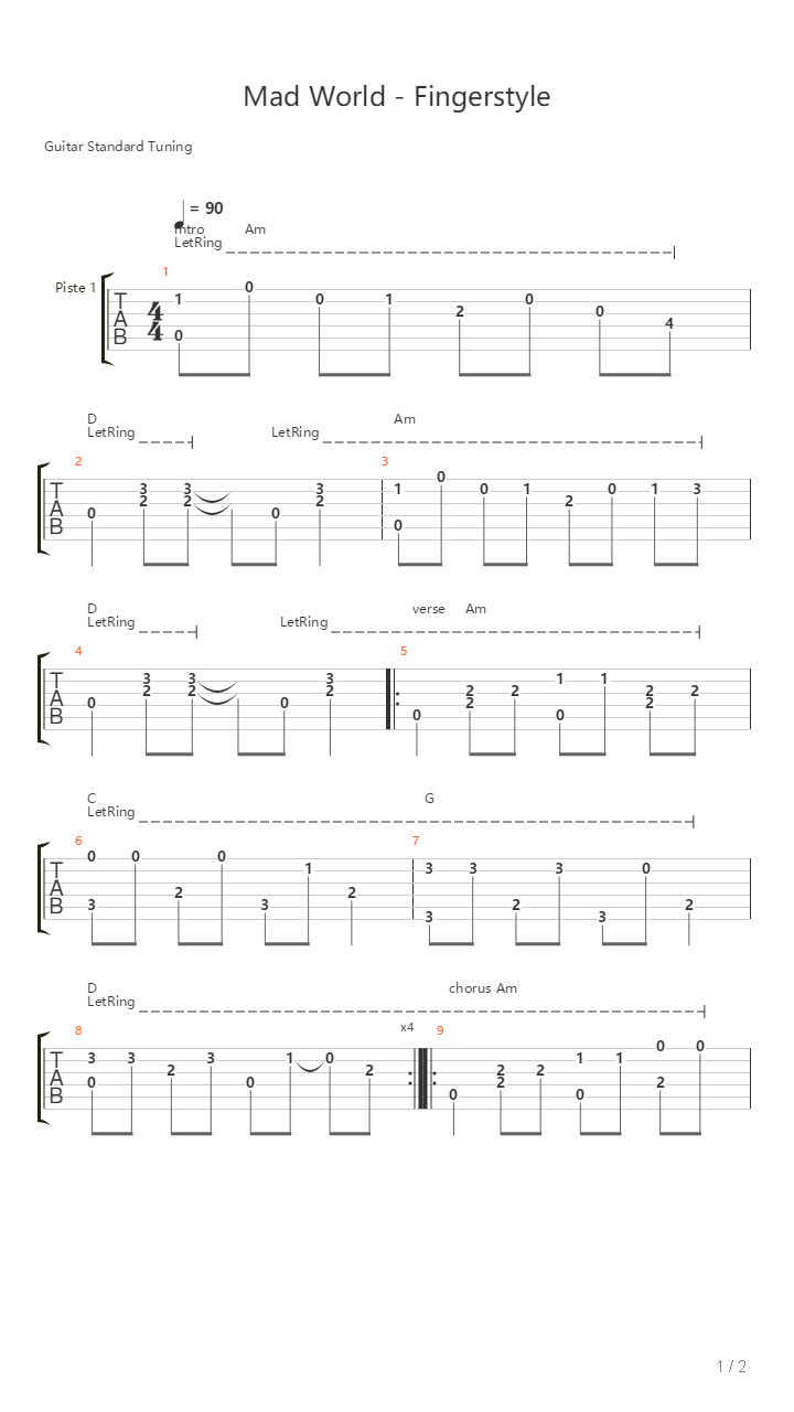 Mad World吉他谱