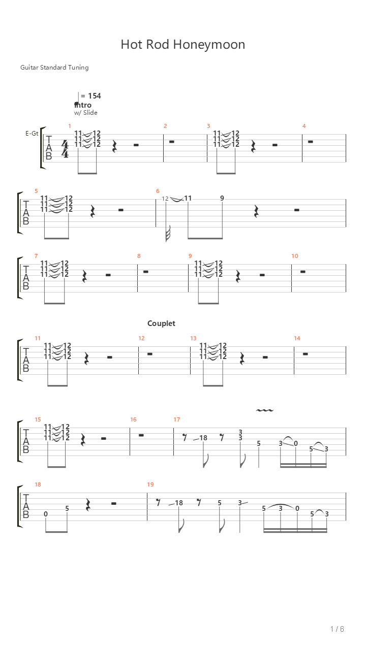 Hot Rod Honeymoon吉他谱