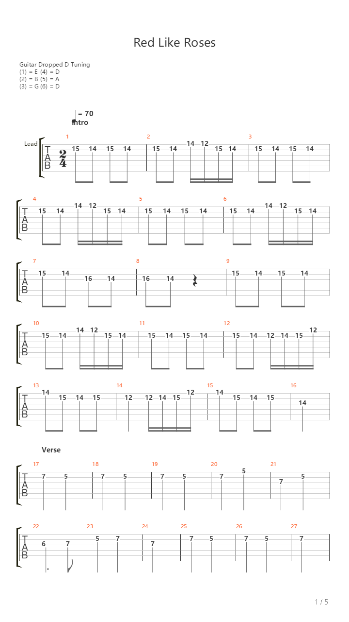 Red Like Roses吉他谱