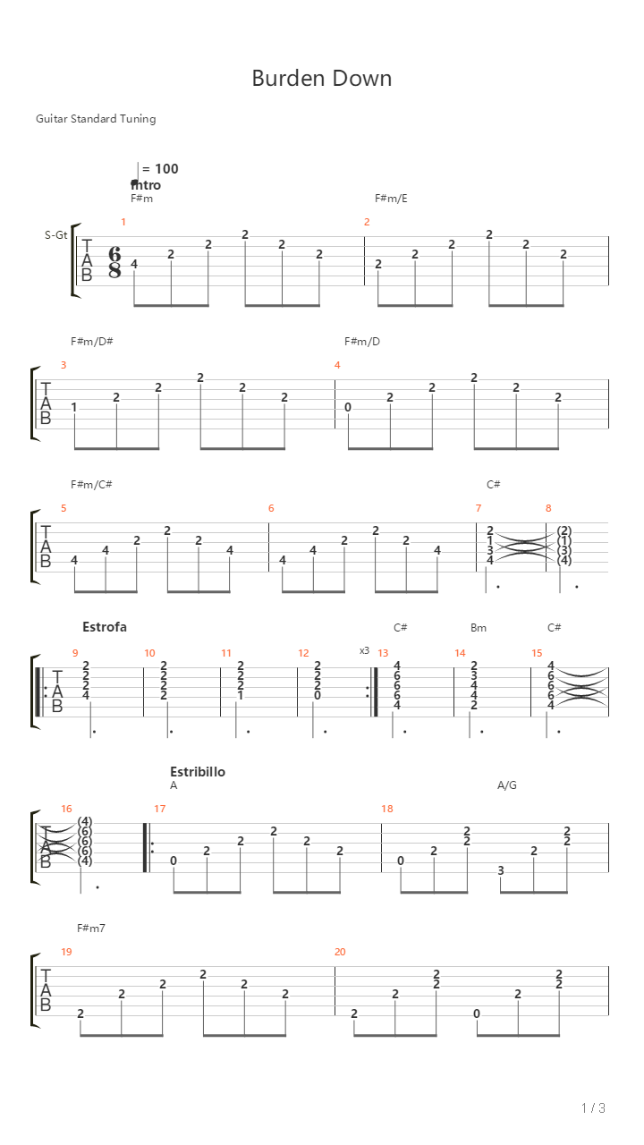 Burden Down吉他谱