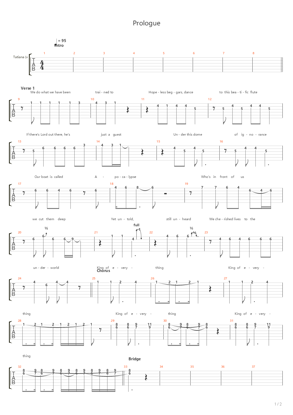 Prologue吉他谱