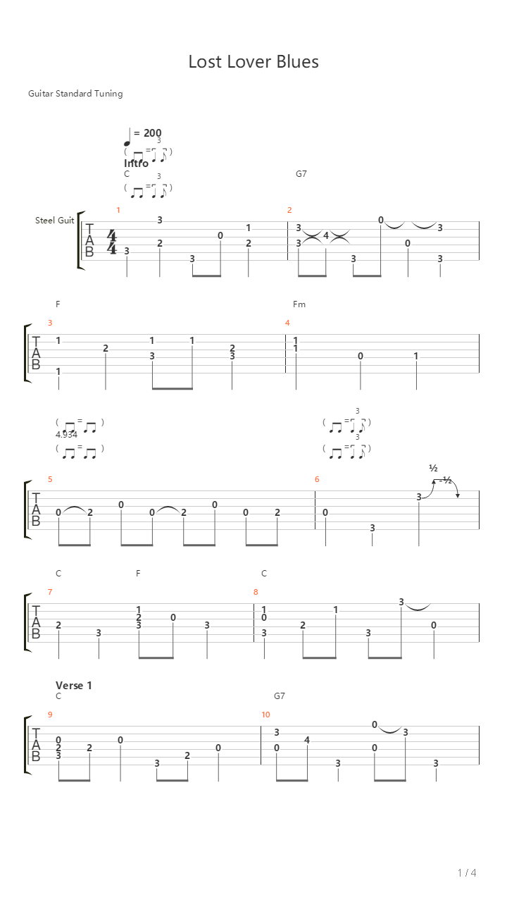 Lost Lover Blues吉他谱
