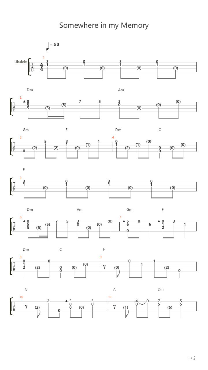 Home Alone Theme Somewhere In My Memory吉他谱