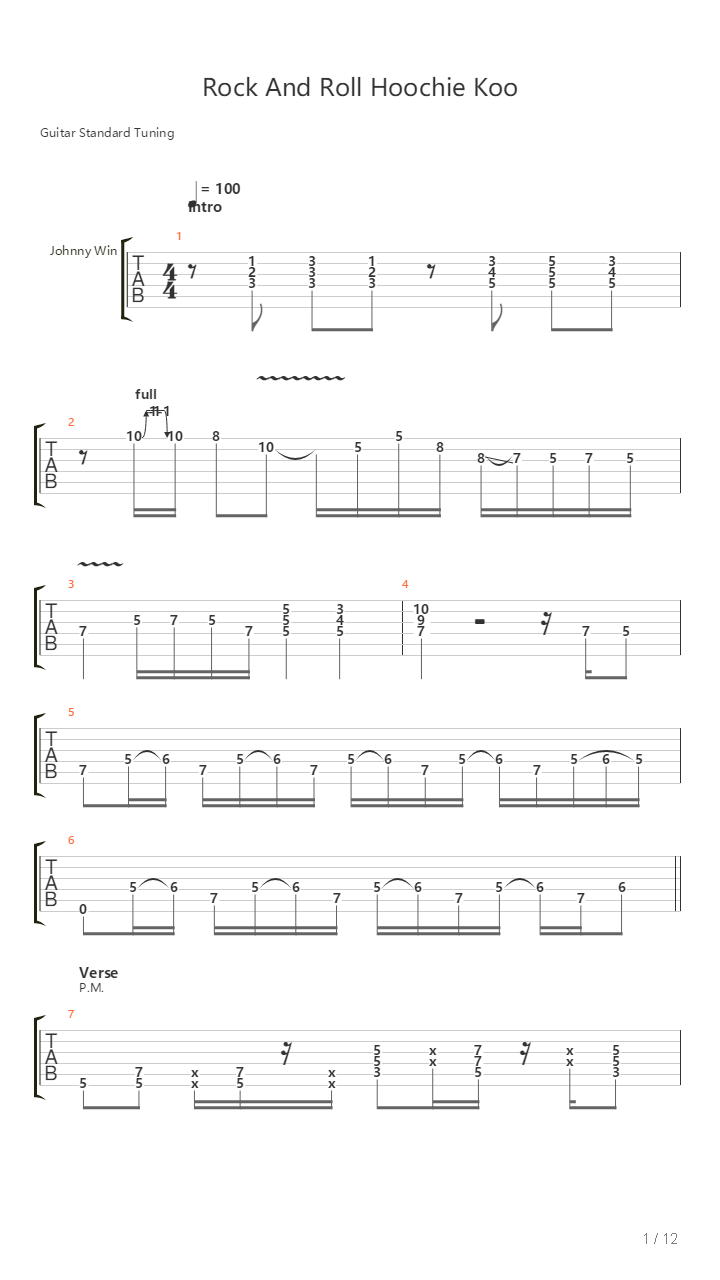 Rock And Roll Hoochie Koo吉他谱