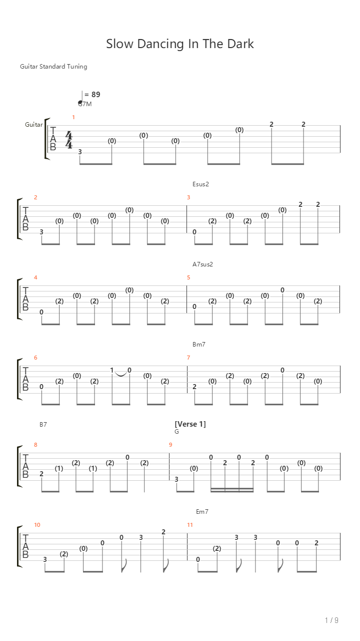 Slow Dancing In The Dark吉他谱