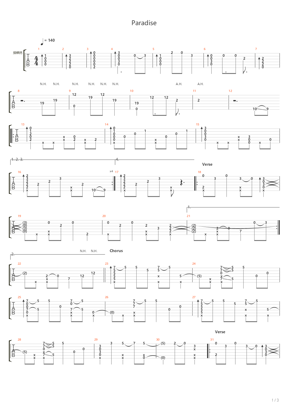 Paradise吉他谱
