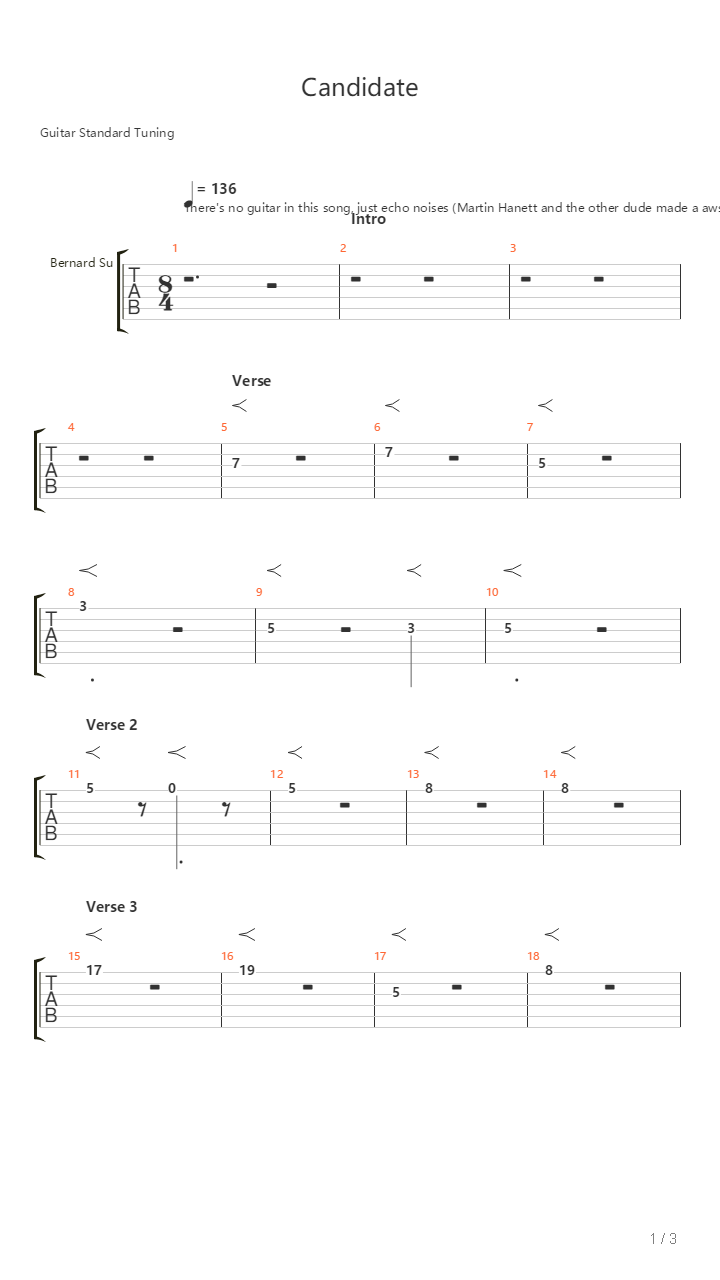 Candidate吉他谱