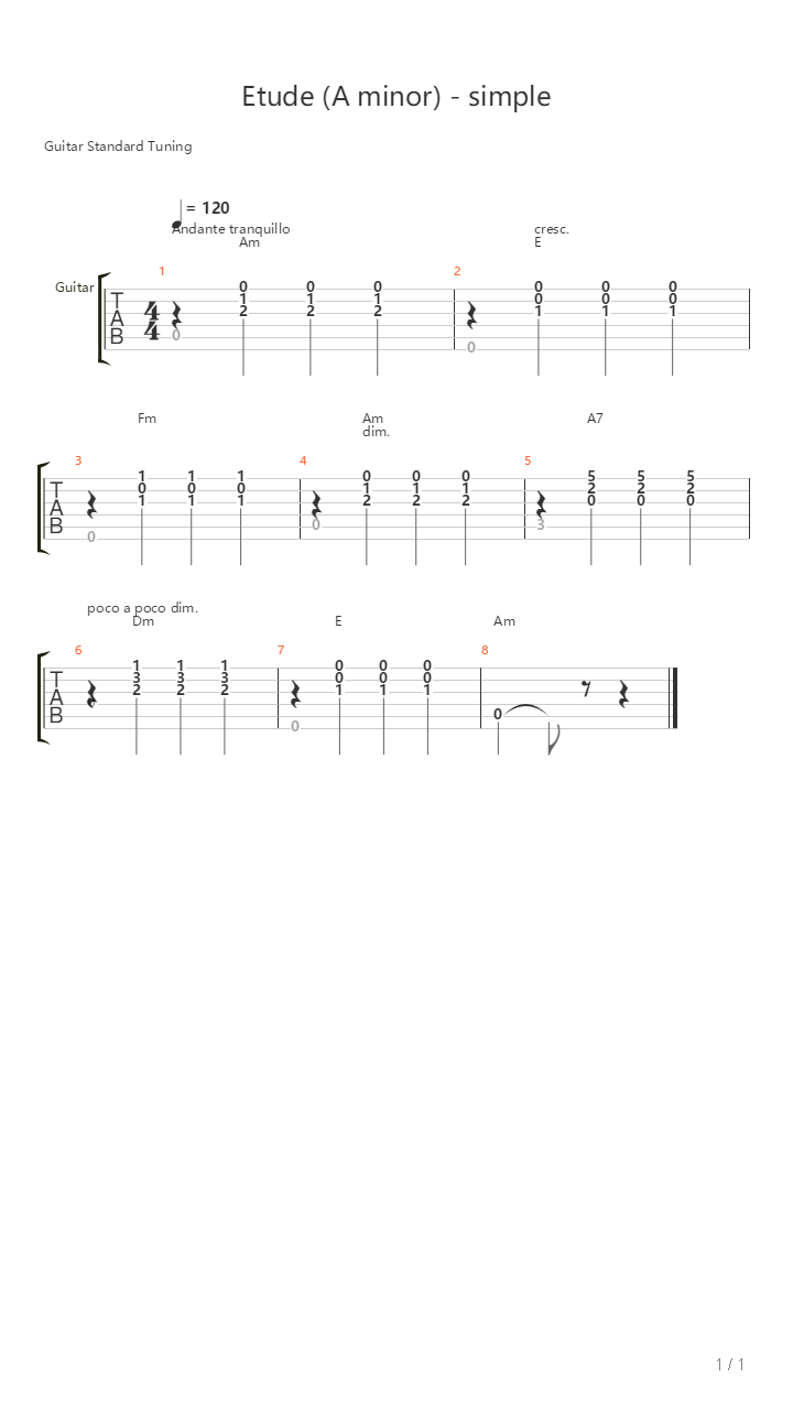 Etude In A Minor吉他谱