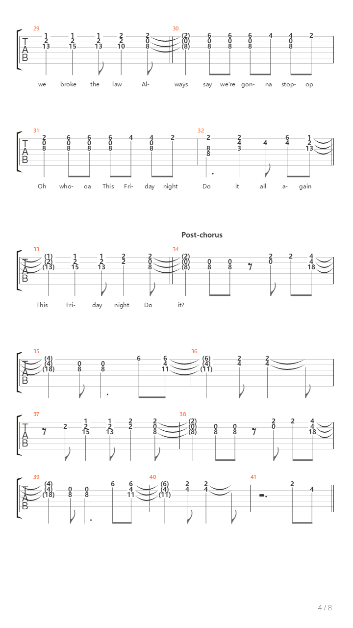 Last Friday Night吉他谱