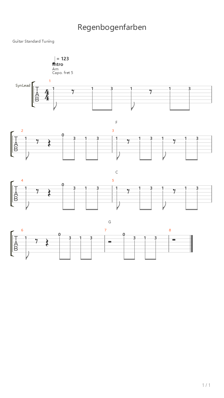 Regenbogenfarben吉他谱