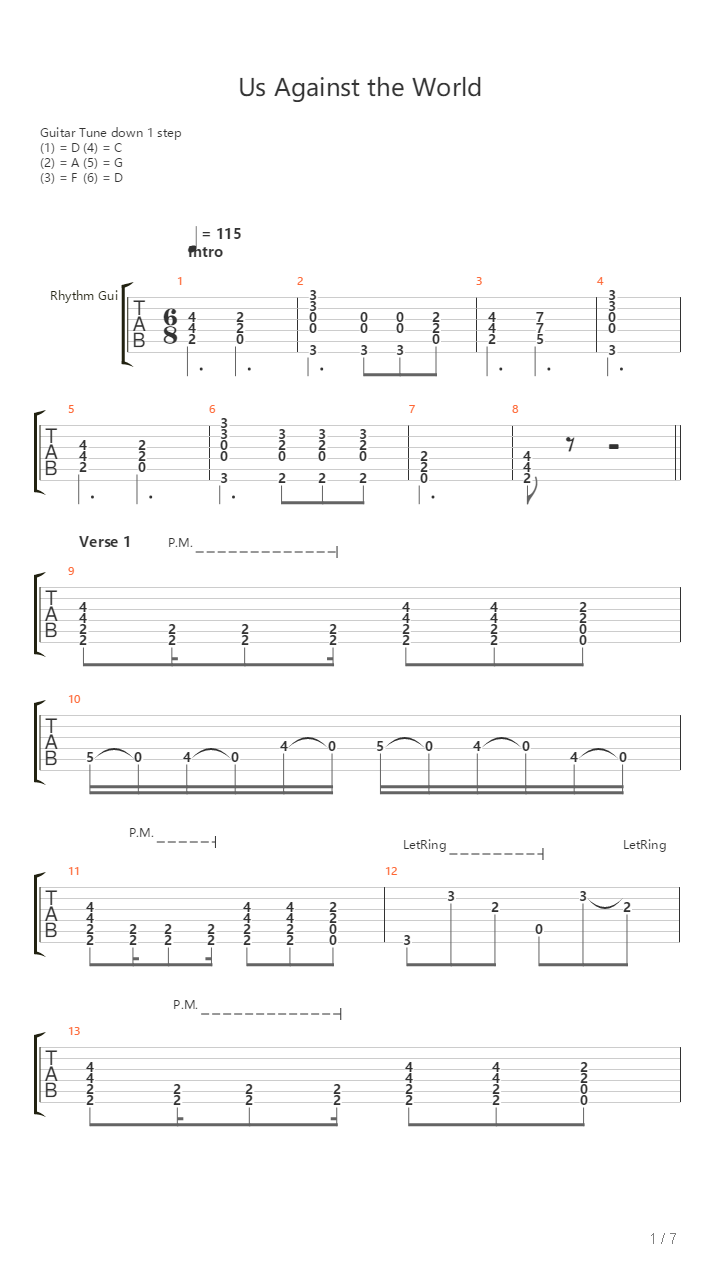 Us Against The World吉他谱