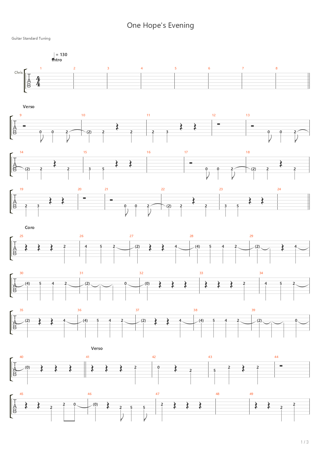 One Hopes Evening吉他谱