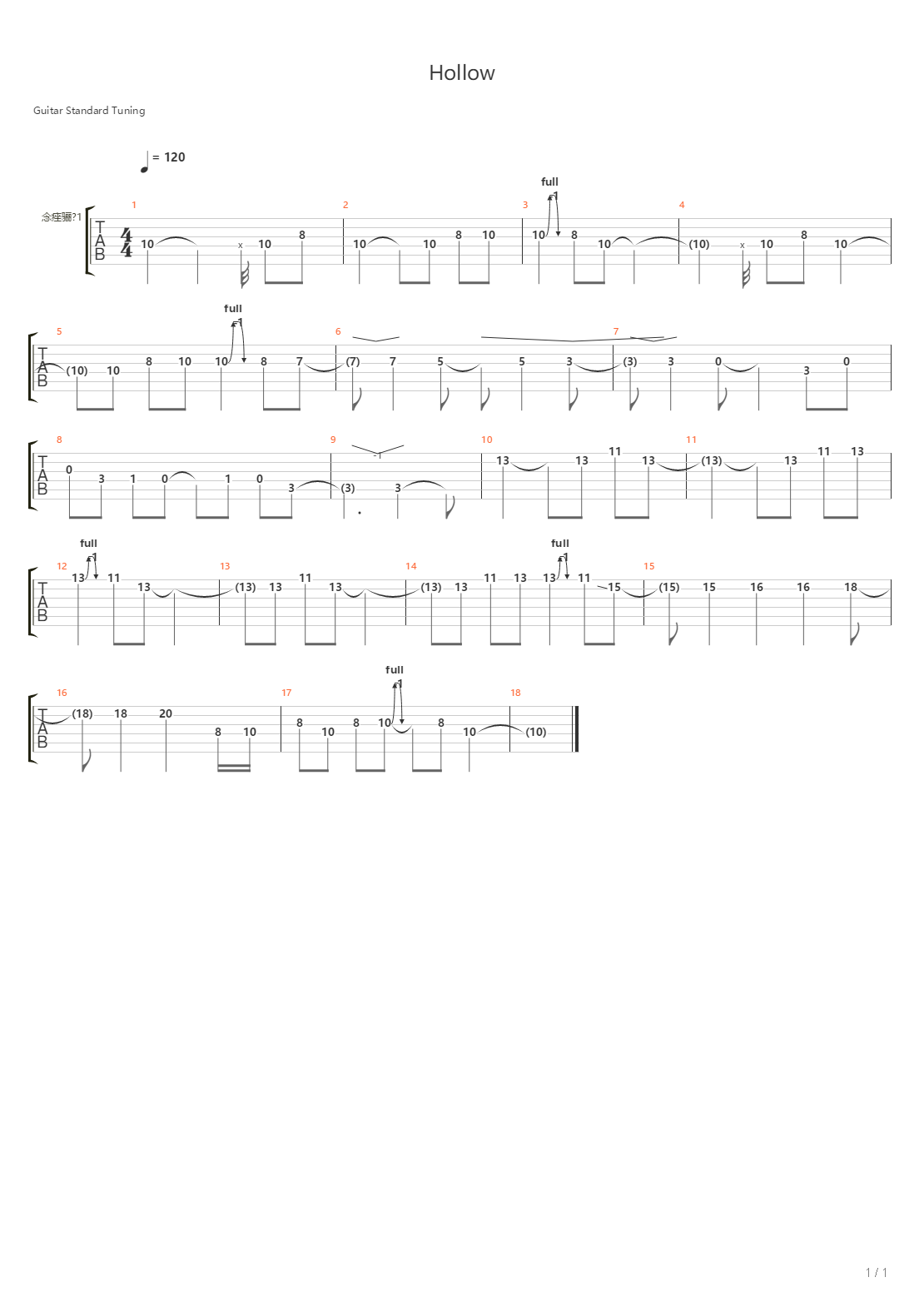 Hollow吉他谱