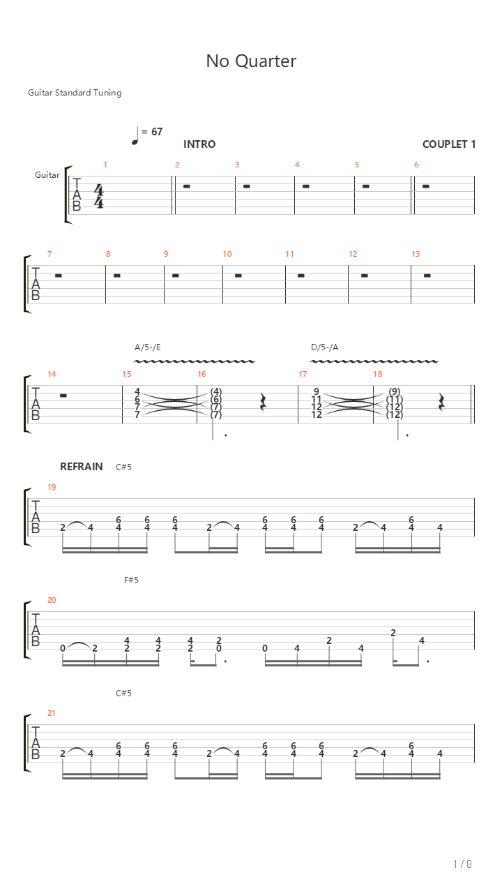 No Quarter吉他谱