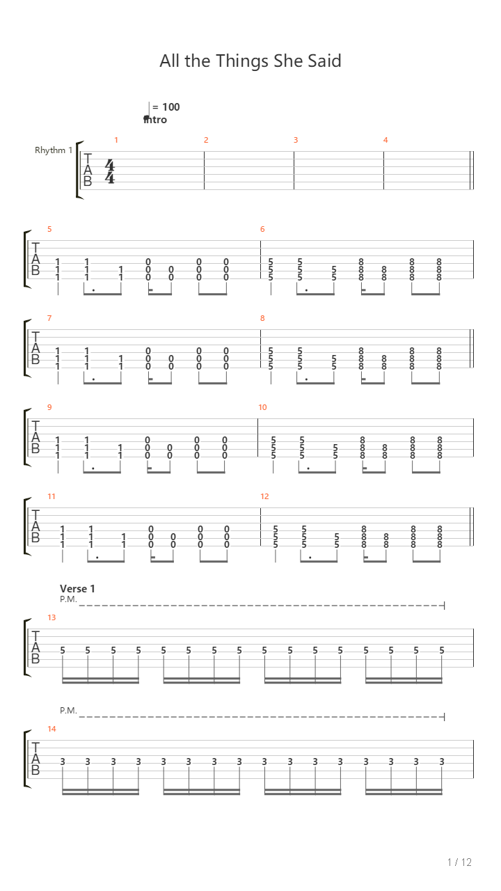 All The Things She Said吉他谱