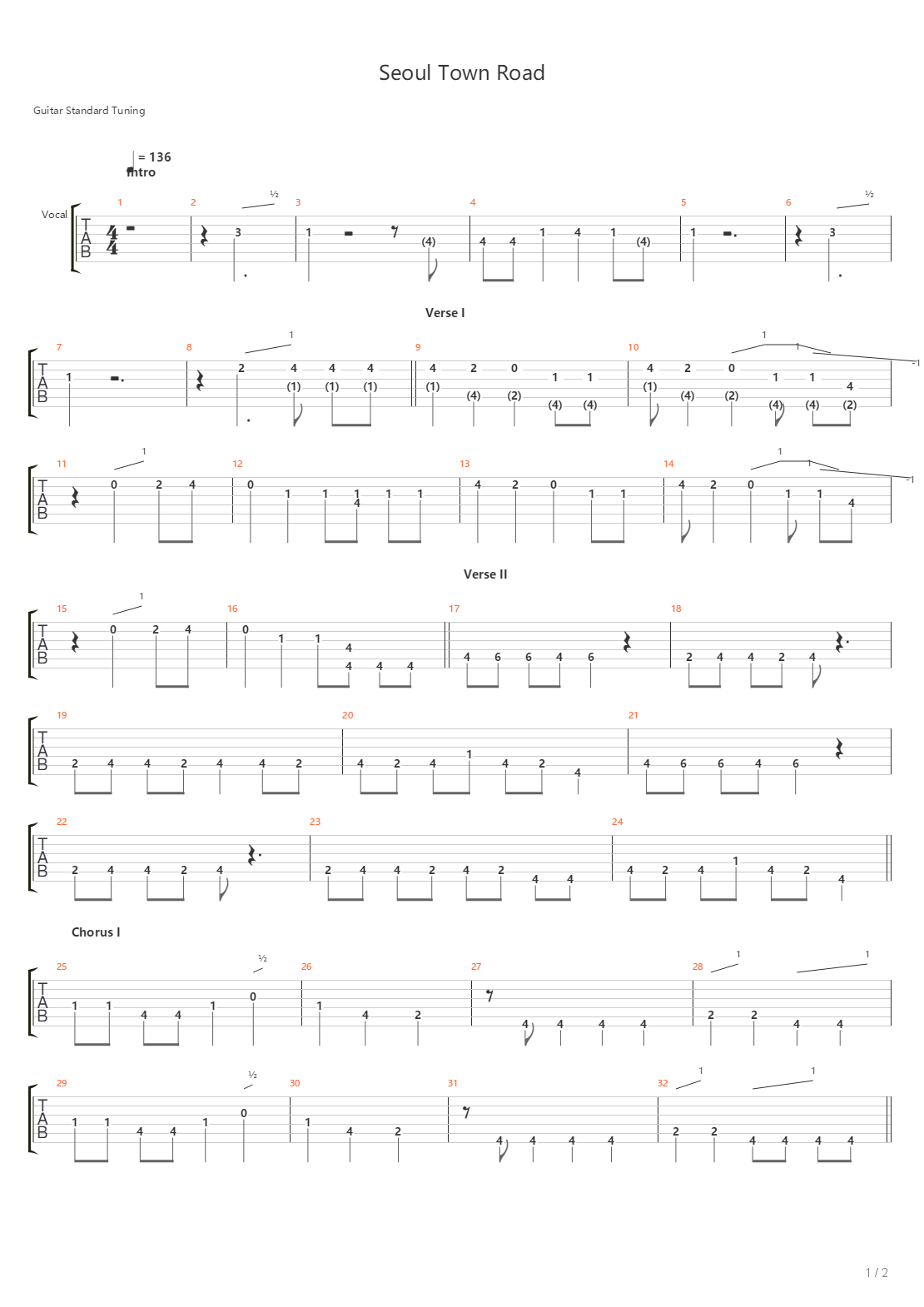 Seoul Town Road吉他谱