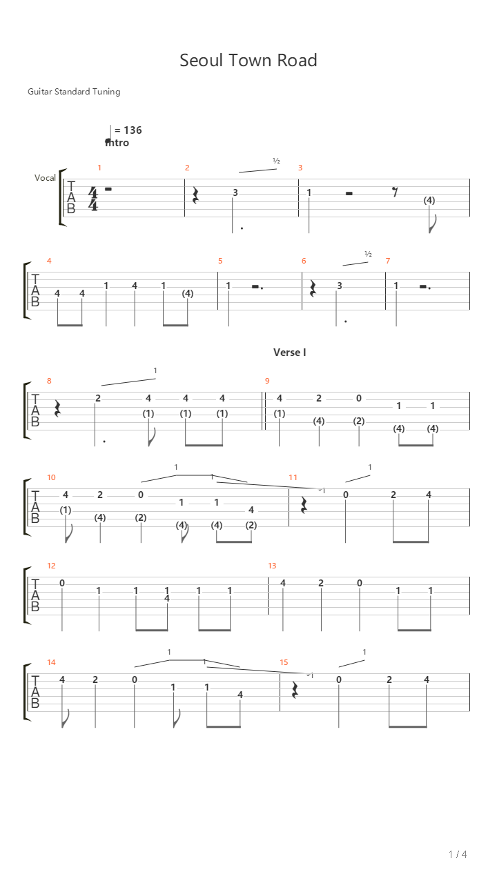 Seoul Town Road吉他谱