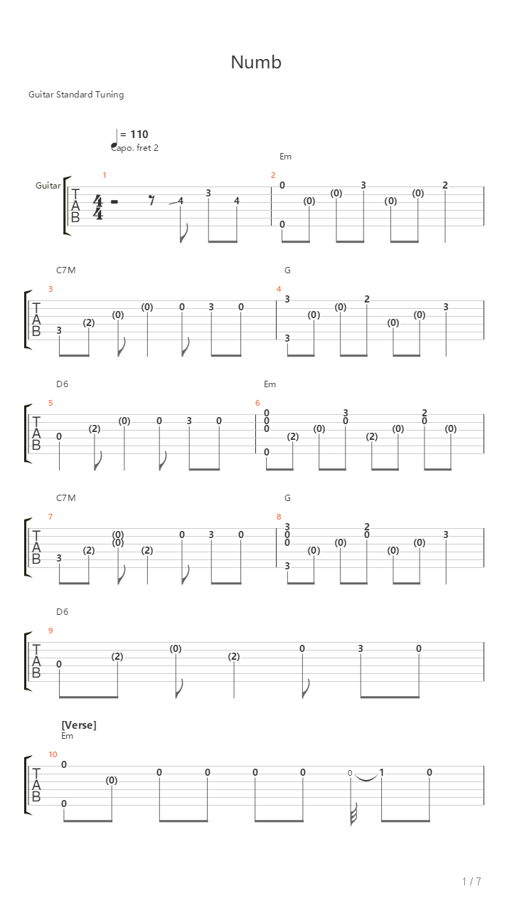 Numb吉他谱